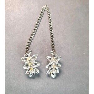 Vintage Silvertone Flower Rhinestone Sweater Cardigan Clip / Closure